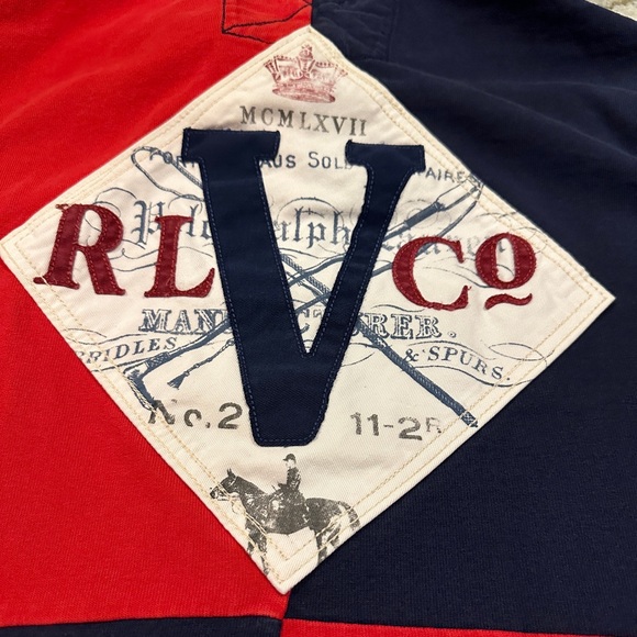 SOLD VTG Polo Ralph Lauren Big Crest Jockey RL Colorblock Rugby Long Sleeve XL - Picture 7 of 12